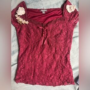 Apt. 9 Women's wine red Lace Square-Neck Top